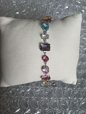 Stainless Steel Multicolor Crystal Link Bracelet